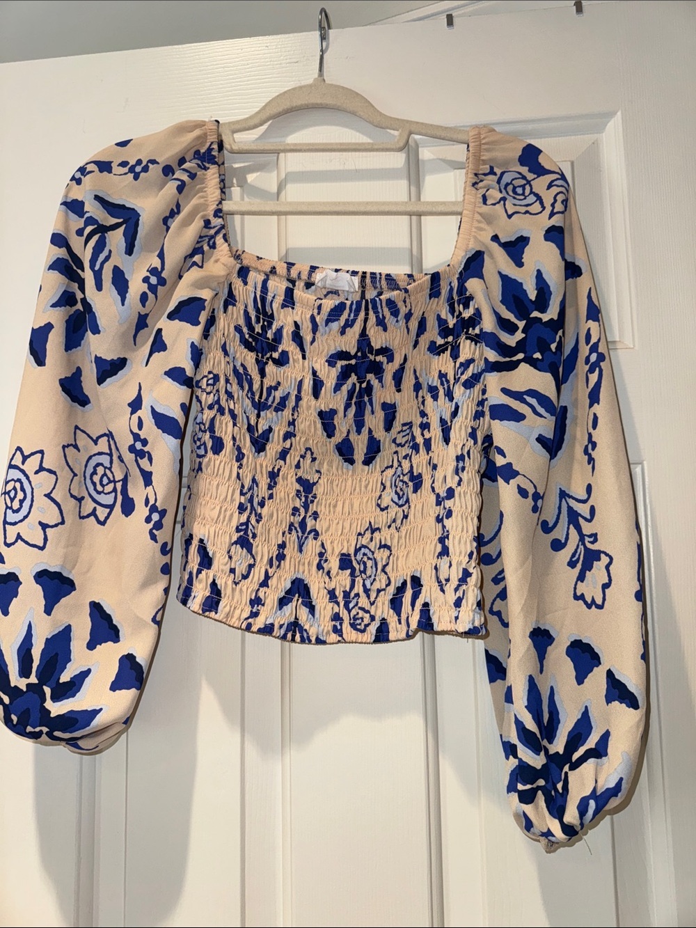 Sienna Sky Blue and Cream Smocked Floral Crop Top